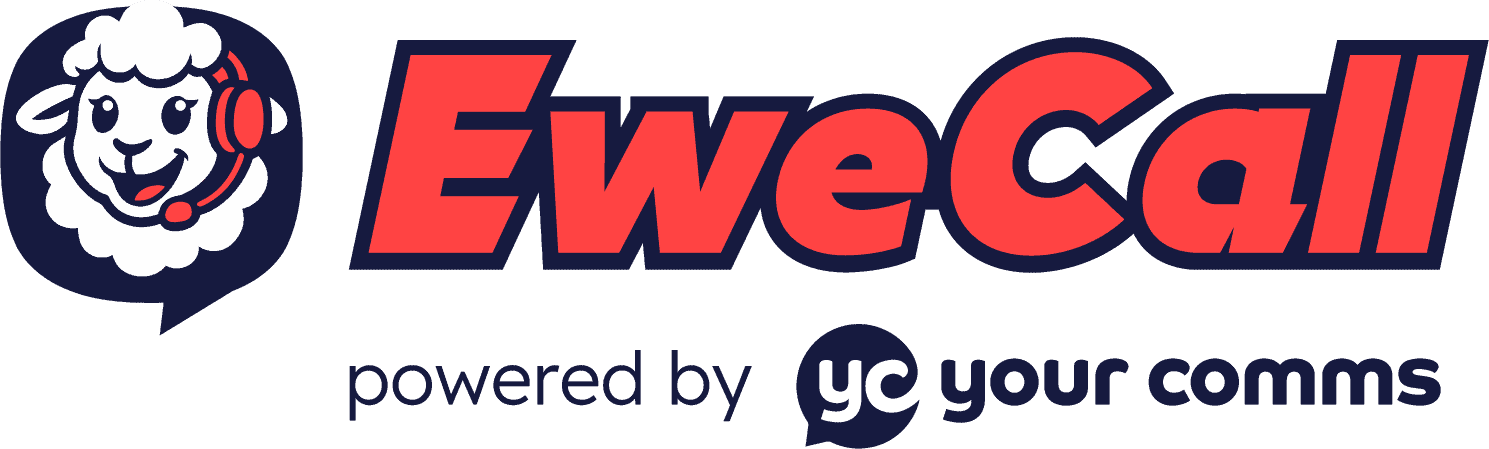 Ewe Call logo with customer service team at work.